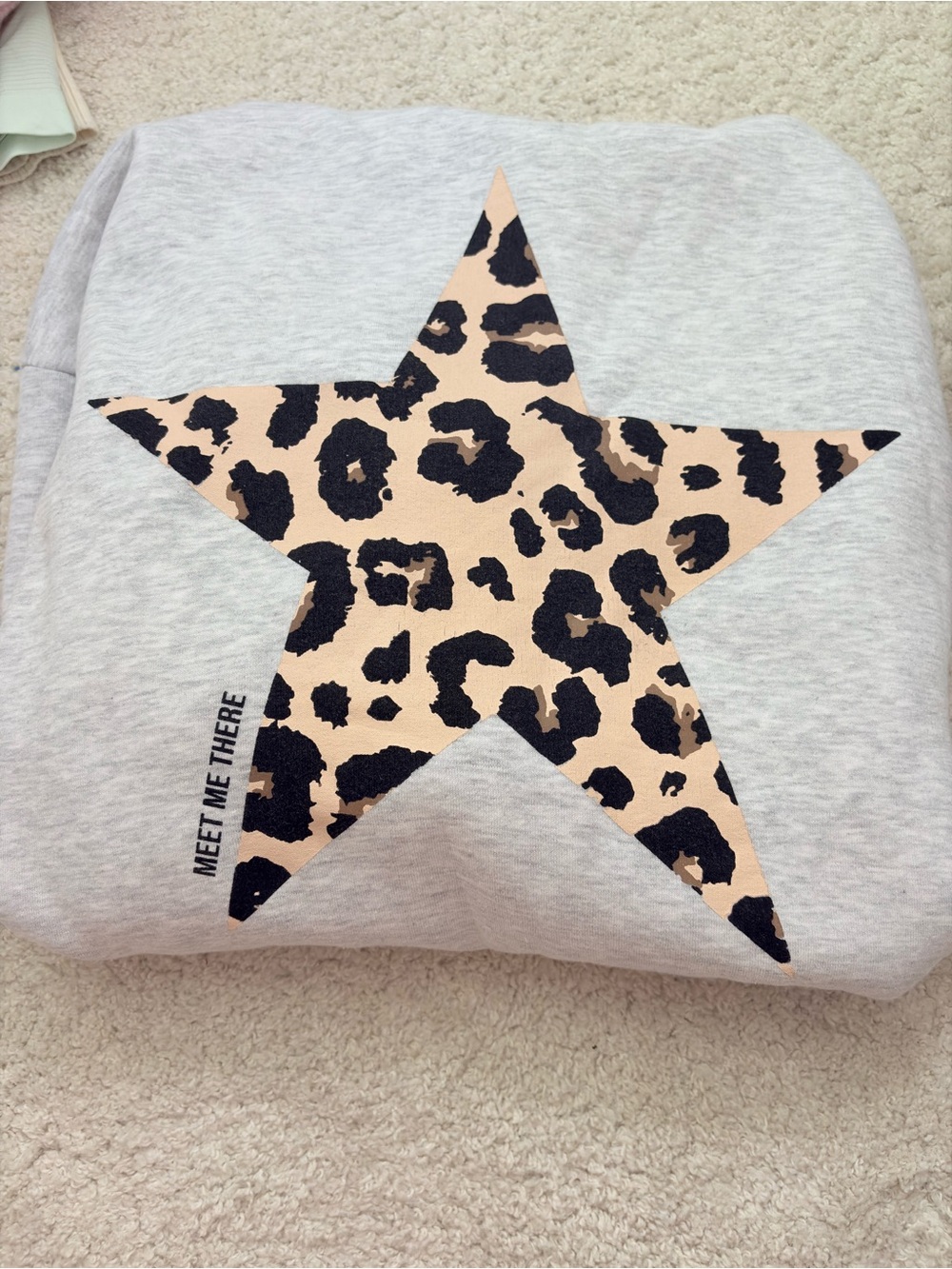 Leopard Star Graphic Sweatshirt - Gray with Beige & Black Star